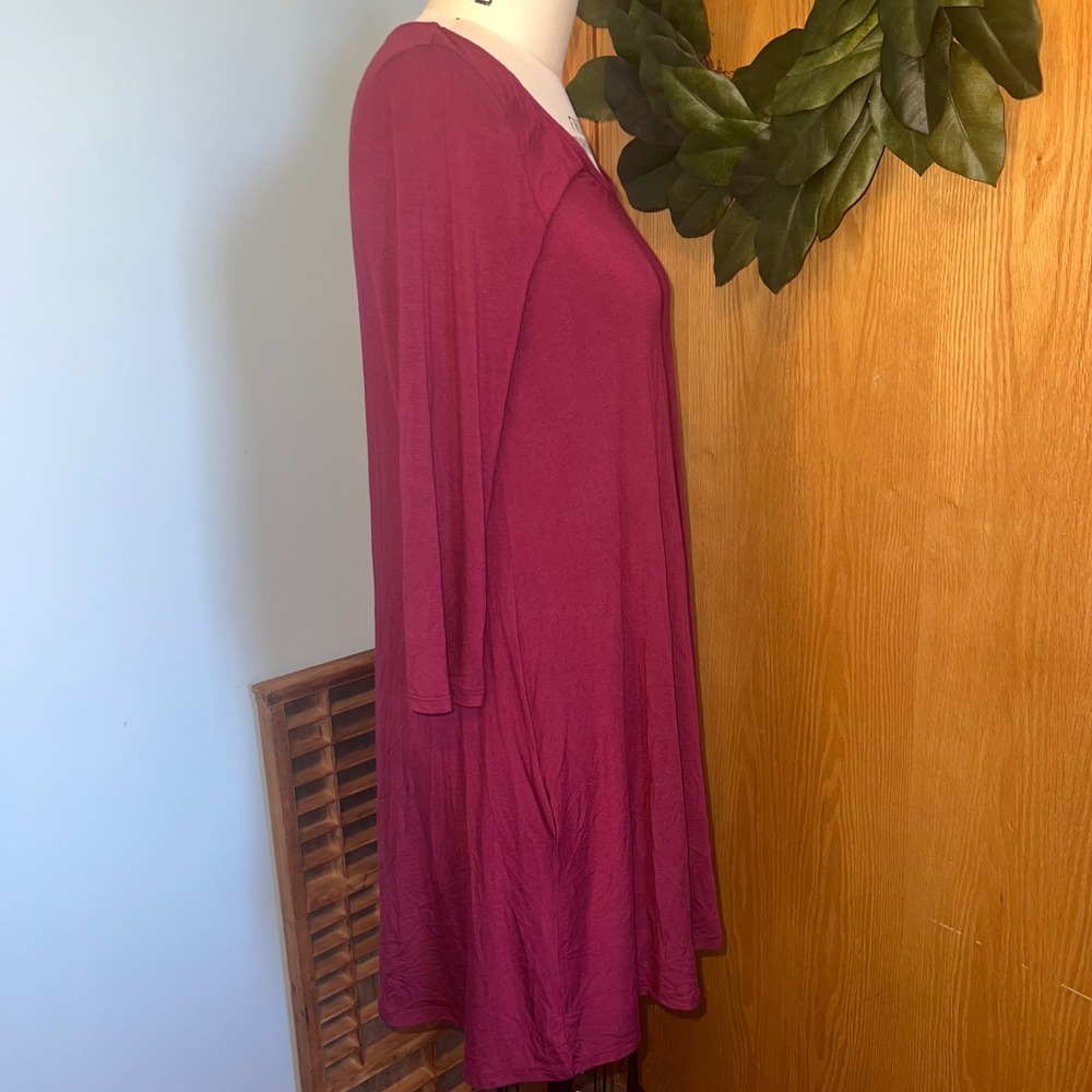 Lulus Women's Burgundy Red Casual Tunic Dress Long Sleeve Pockets Size L New NWT - Picture 5 of 9